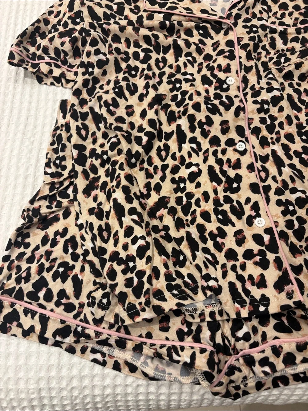 Tahari Leopard Print Button-Front Top with Pink Trim